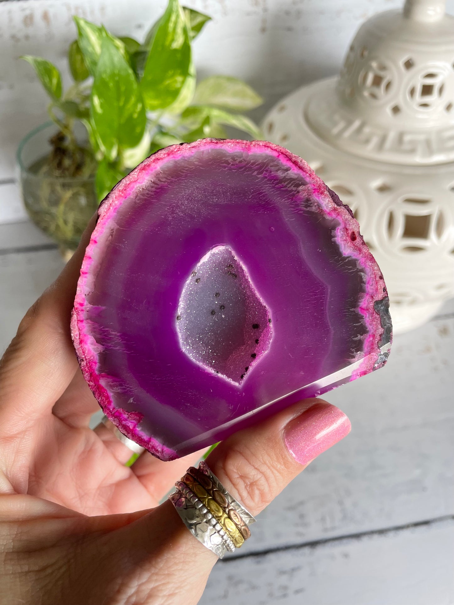 Agate Druzy Geode  ~ Pink