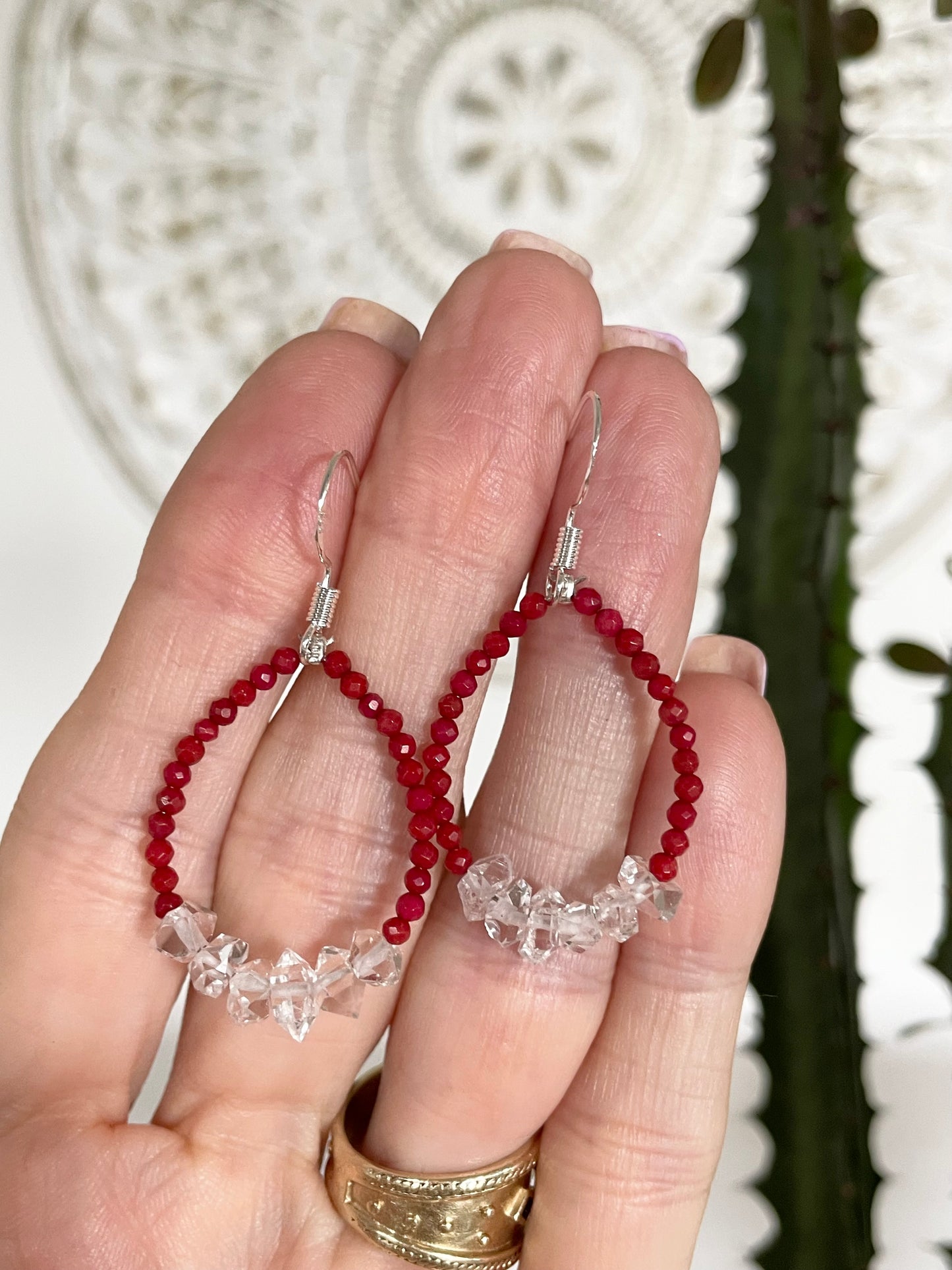 Faceted Red Coral/Herkimer Dangles