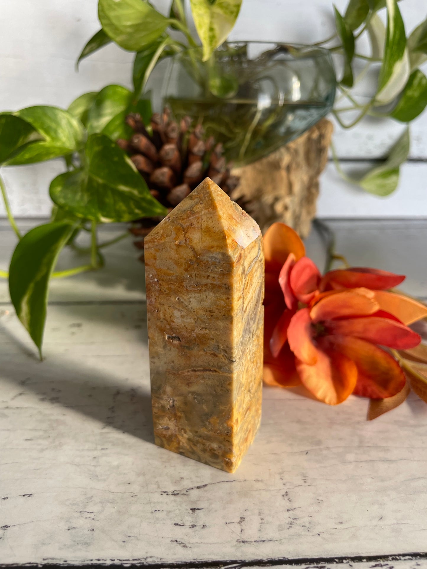 Golden Crazy Lace Agate Obelisk