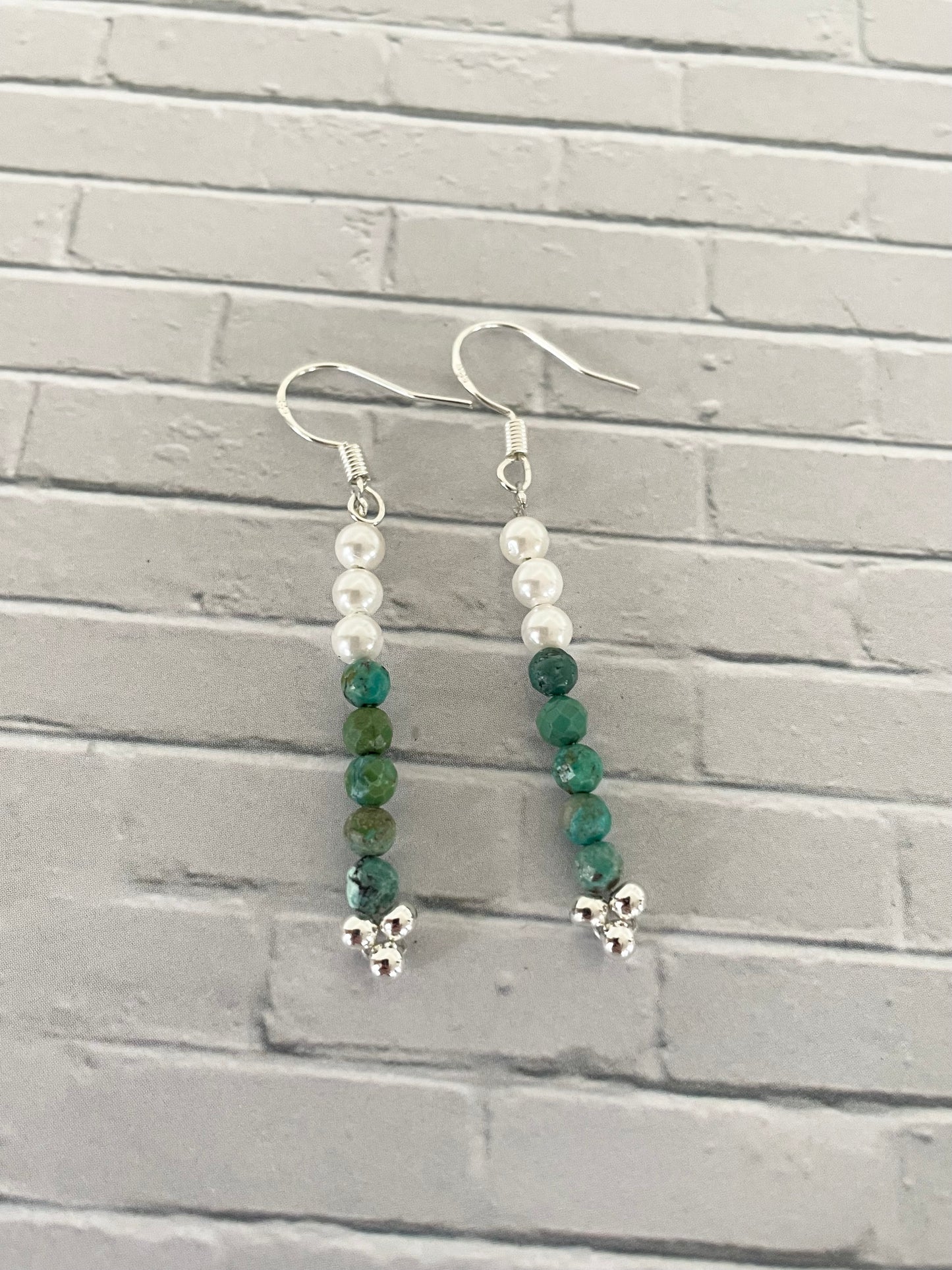 Hubei Turquoise & Pearl Silver Earrings - handmade by Wayne