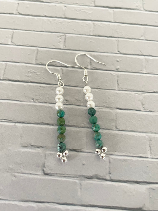 Hubei Turquoise & Pearl Silver Earrings - handmade by Wayne