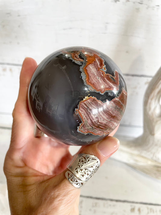 Football Agate Sphere Includes Wooden Holder