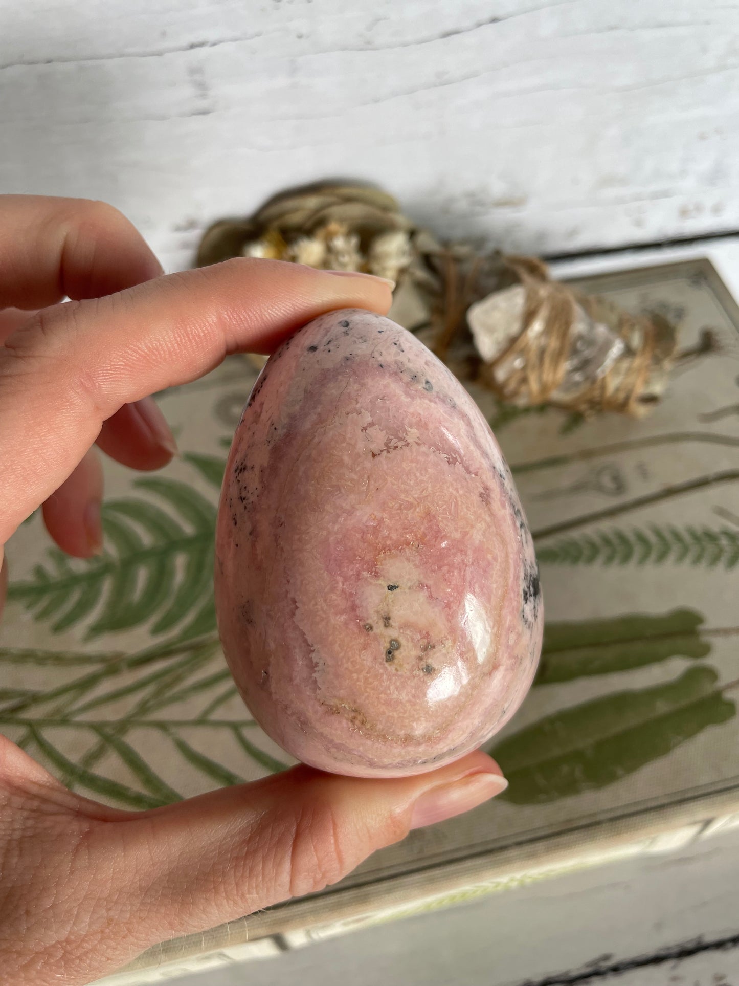 Rhodochrosite Egg Includes Hematite Ring