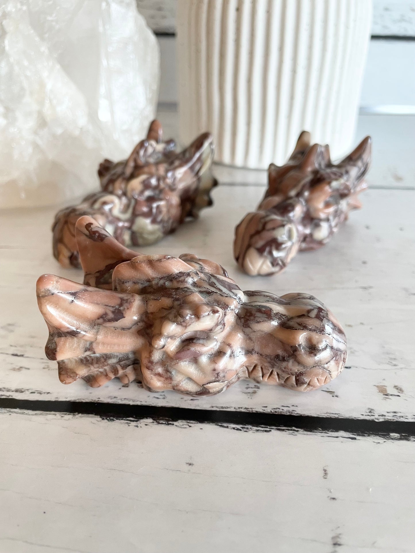 Chocolate Calcite Dragon Skull