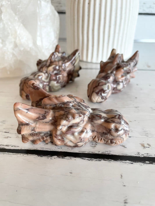 Chocolate Calcite Dragon Skull