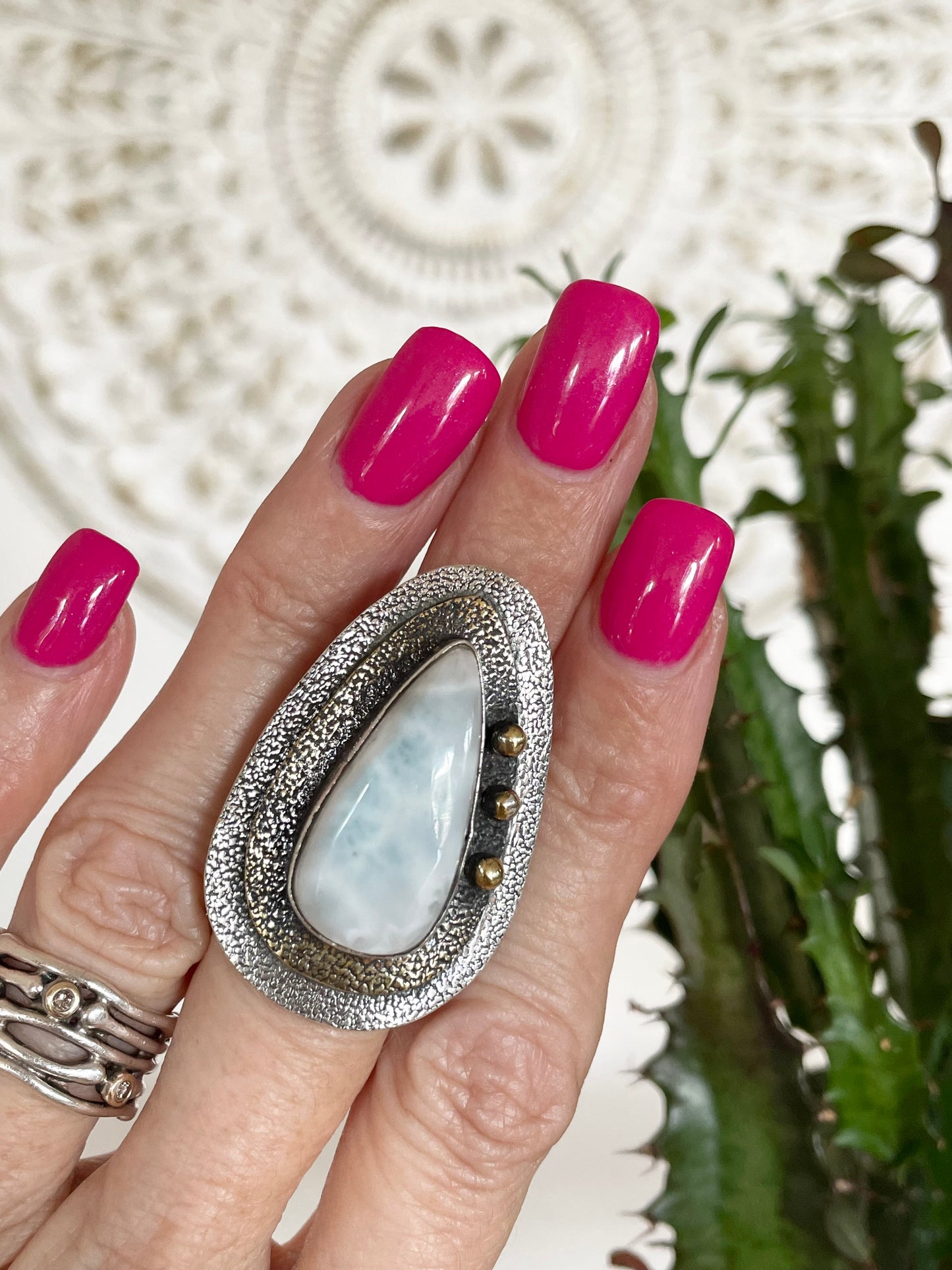 Larimar adjustable ring ~ size 6.5~10