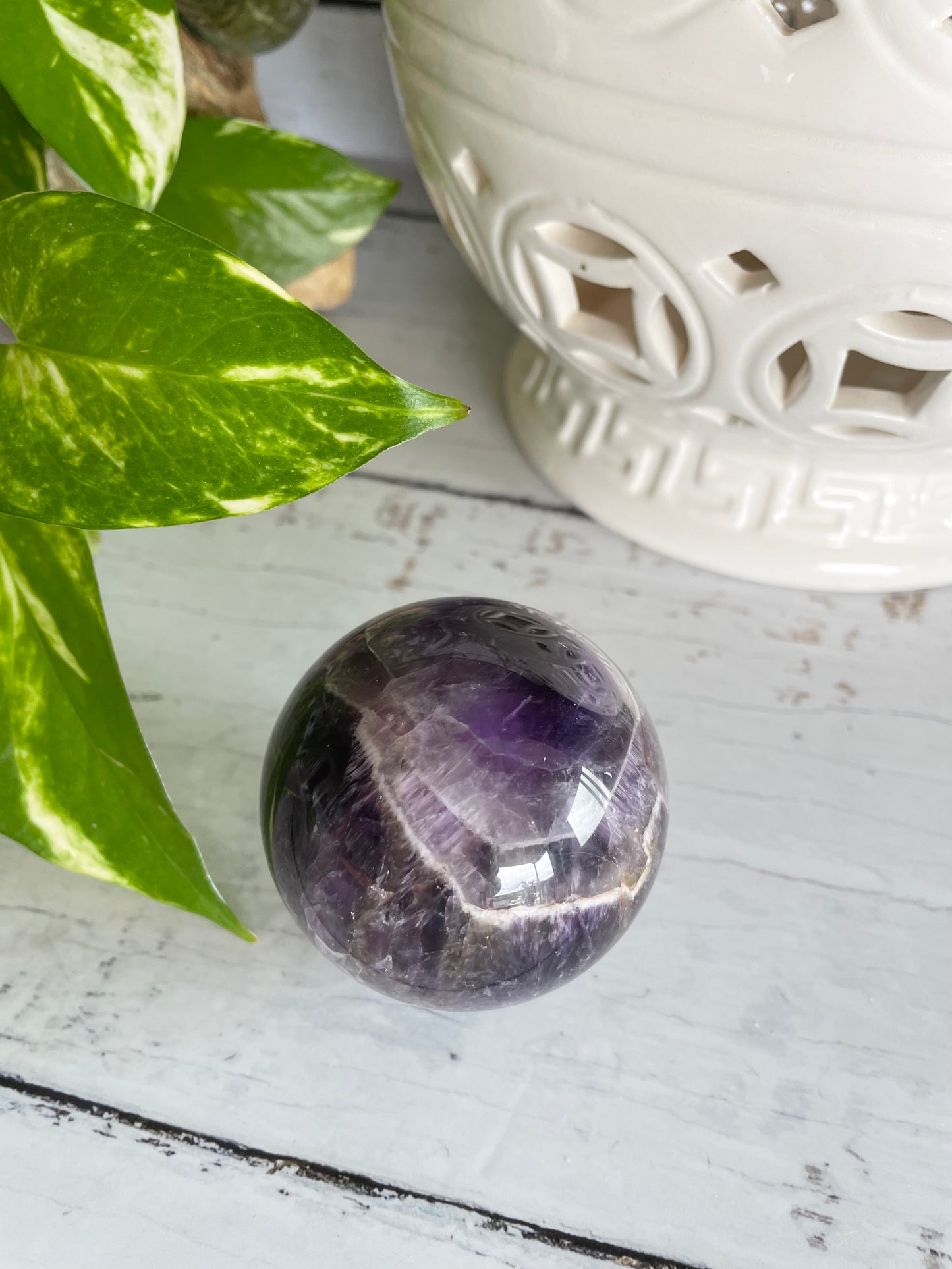 Chevron Dream Amethyst Sphere Includes Wooden Holder