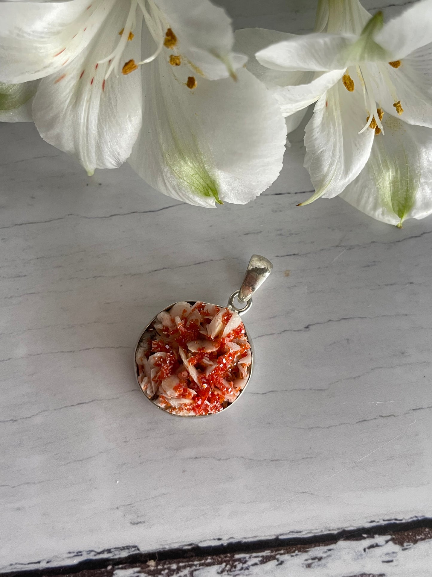 Aragonite & Vanadinite Silver Raw Pendant