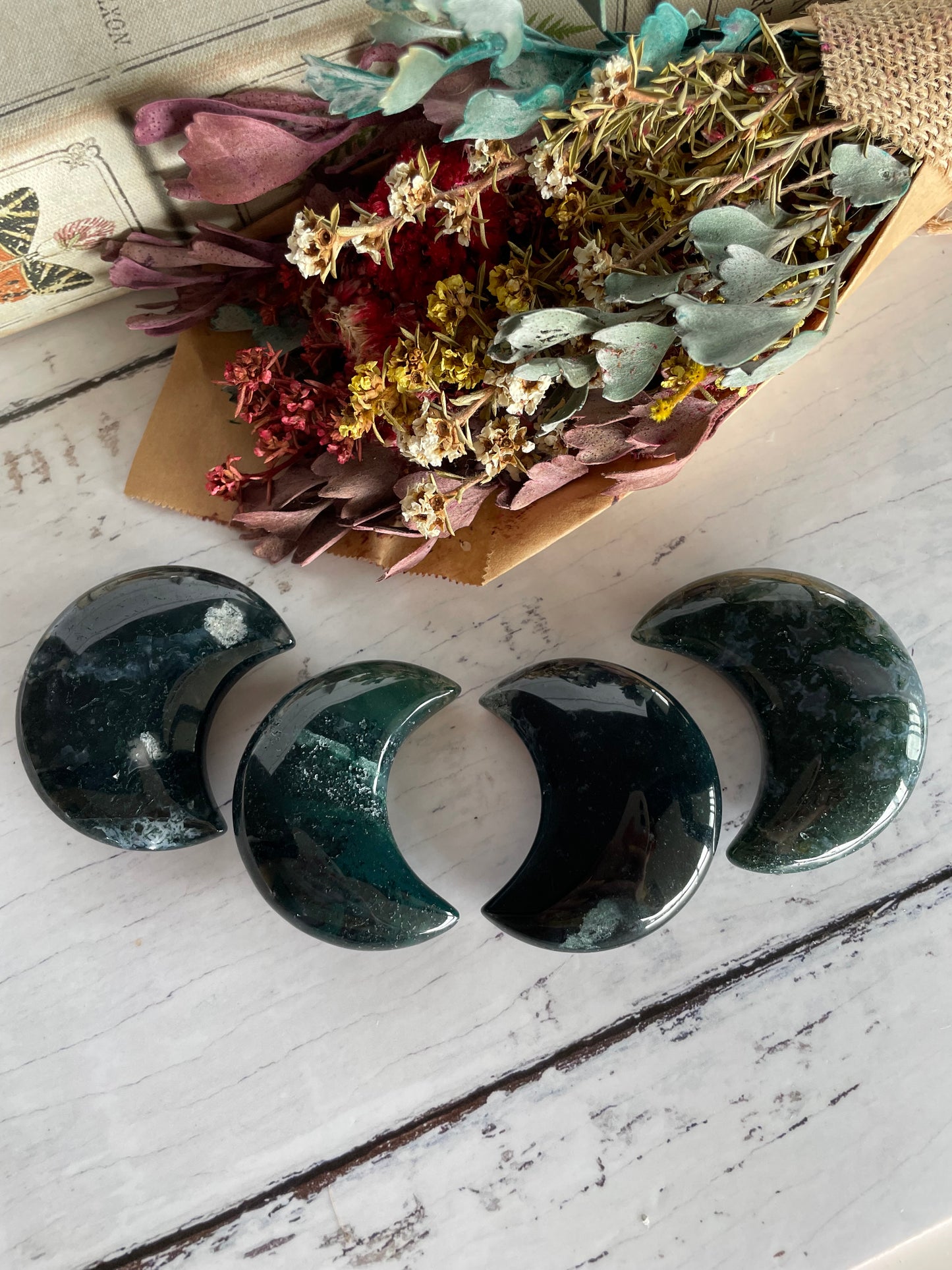 INTUITIVELY CHOSEN ~ Crescent Moon Moss Agate