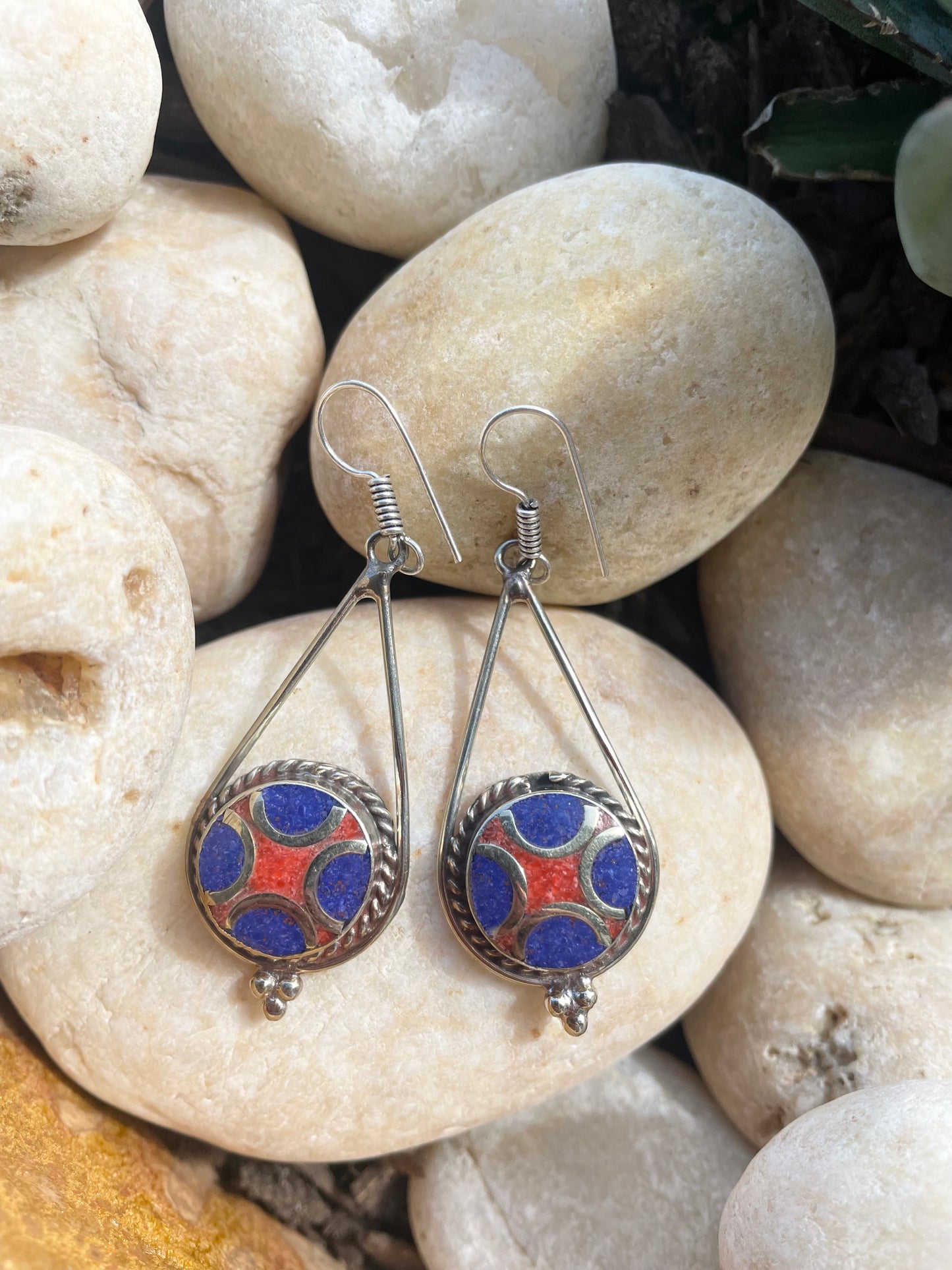 Nepalese Coral & Lapis Lazuli Dangles