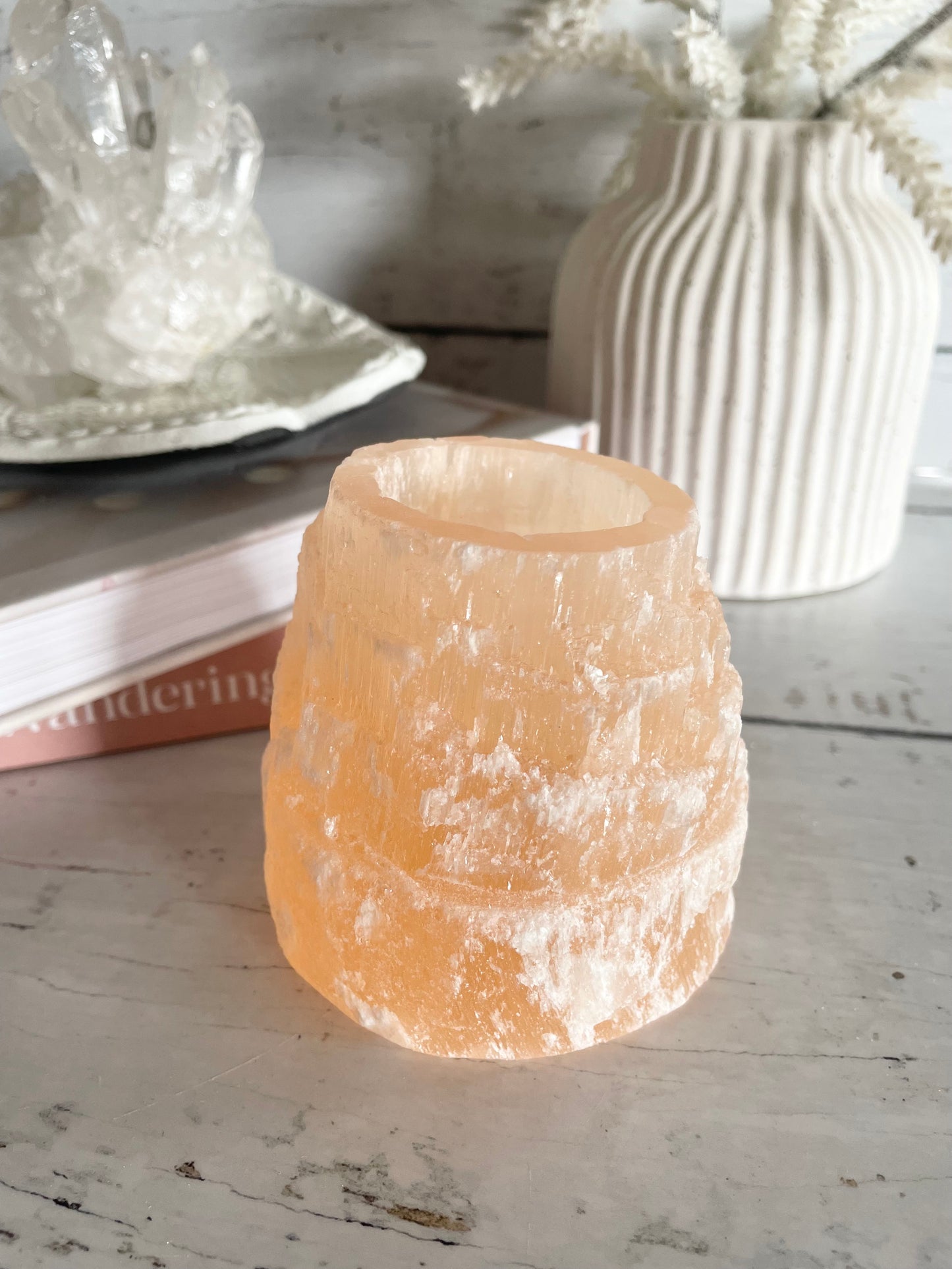 Orange Selenite candle holder