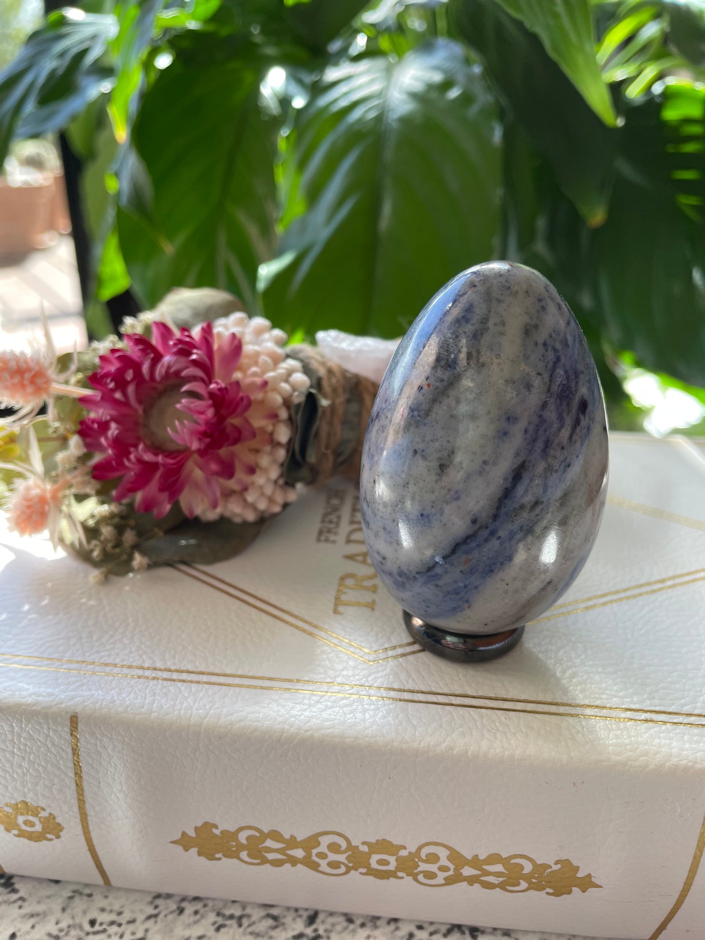 Sodalite Egg Includes Hematite Ring