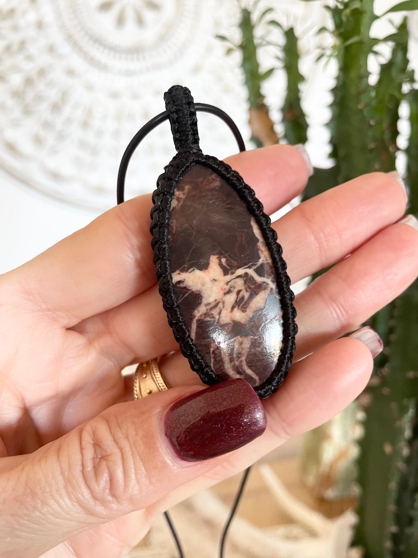 Macrame Pendant ~ Coconut Jasper