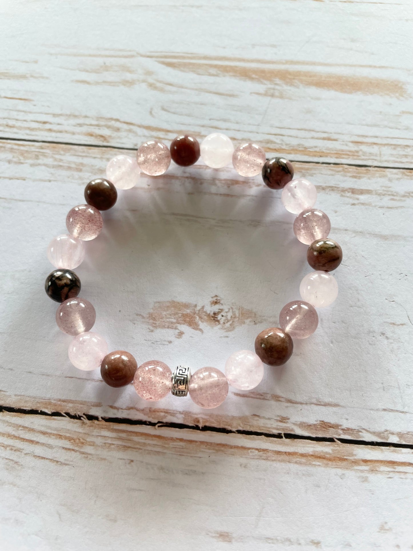 Rhodonite, Rose Quartz & Strawberry Quartz Healing Bracelet ~ Universal Love