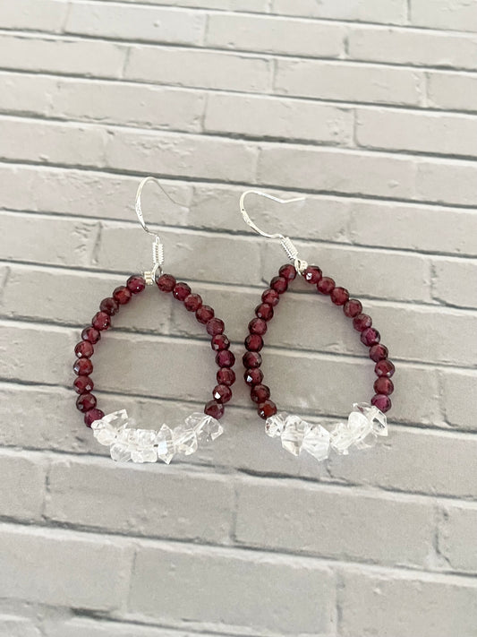 Faceted Garnet/Herkimer  Dangles