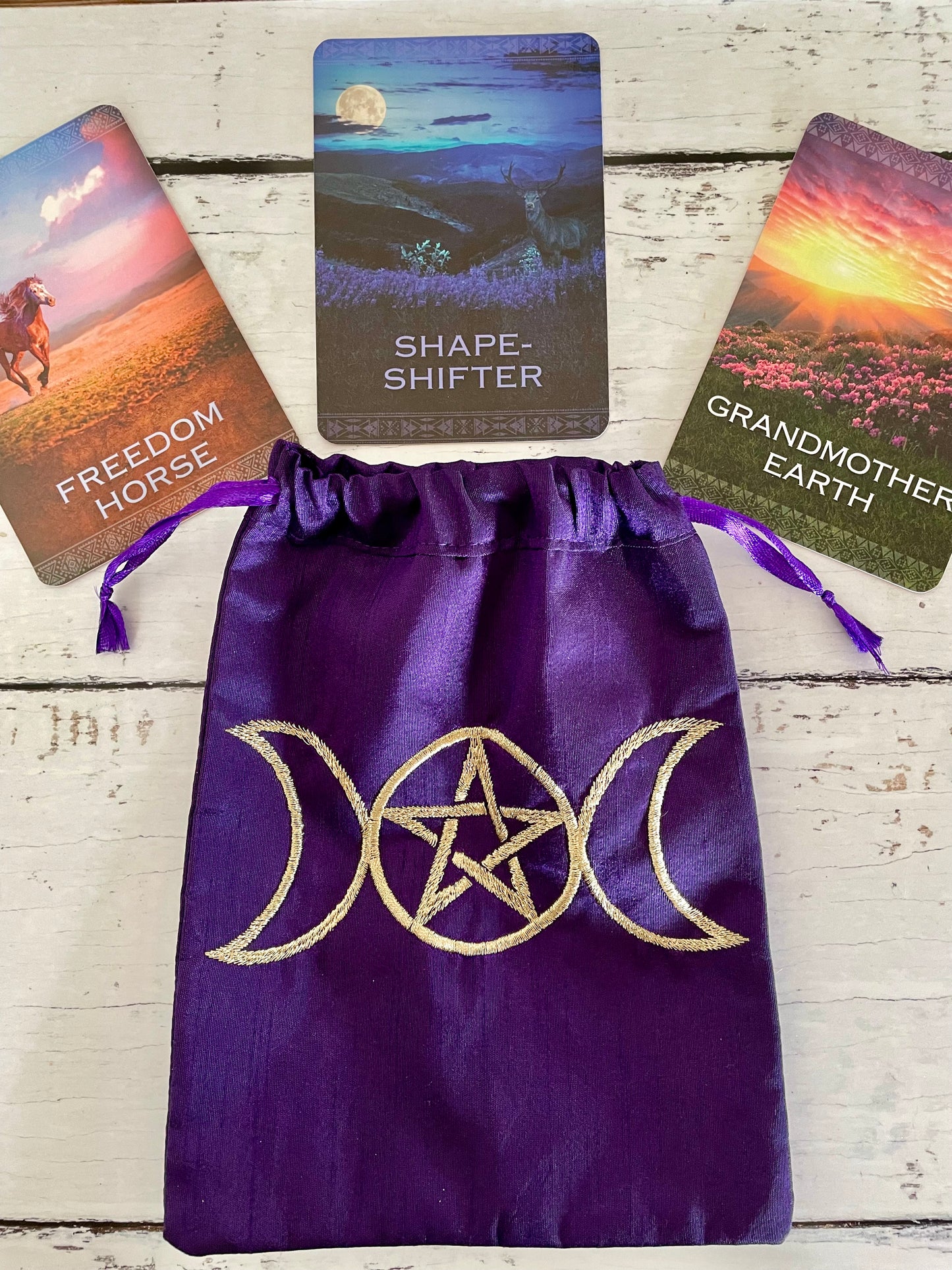 Wicca Drawstring Pouch ~ Triple Moon Purple