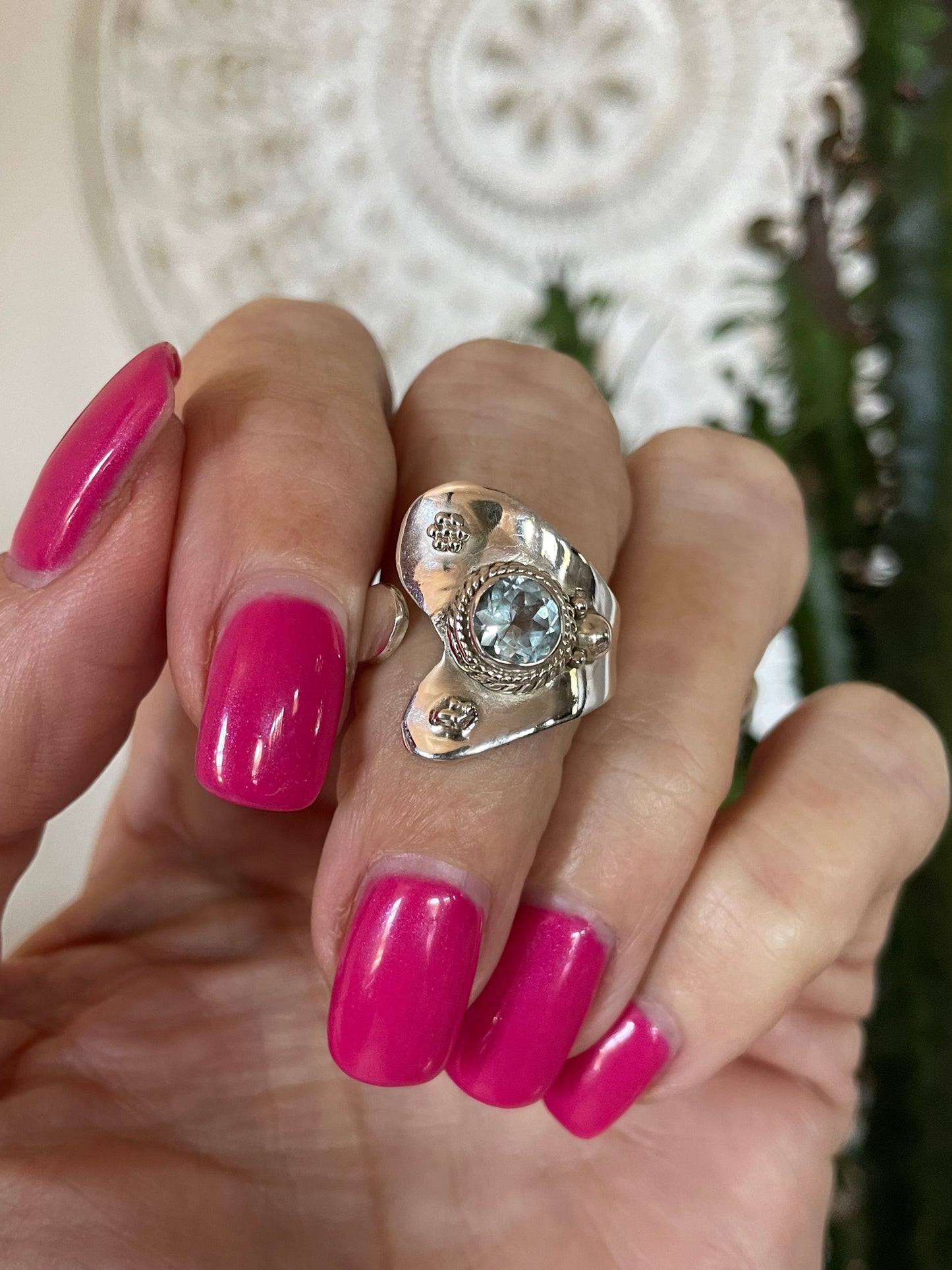 Blue Topaz Adjustable ring ~ sizes 6.5-10