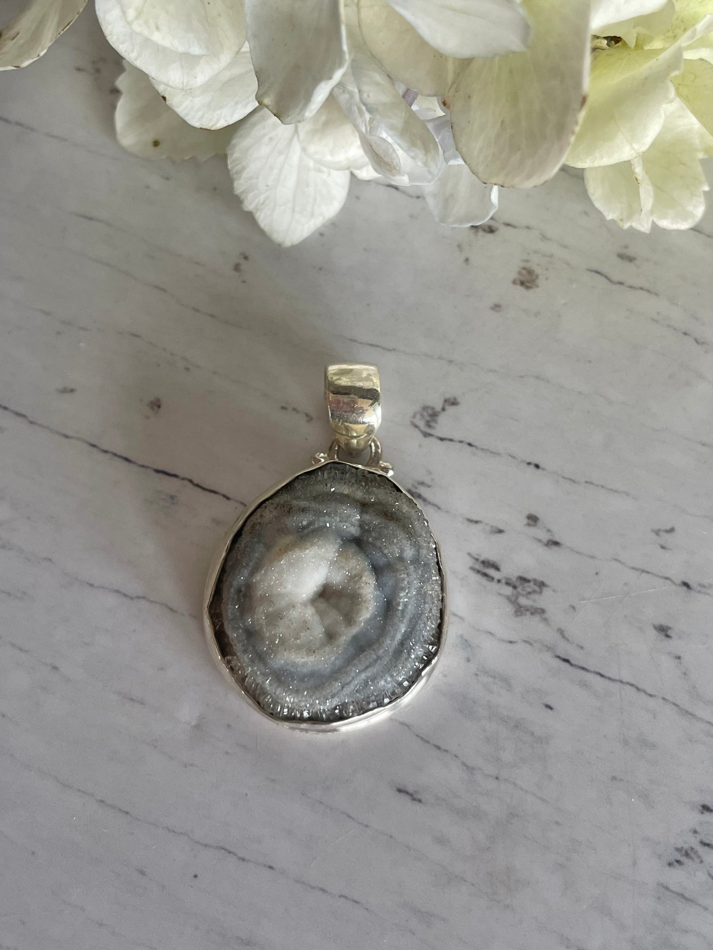 Geode Druzy Silver Pendant