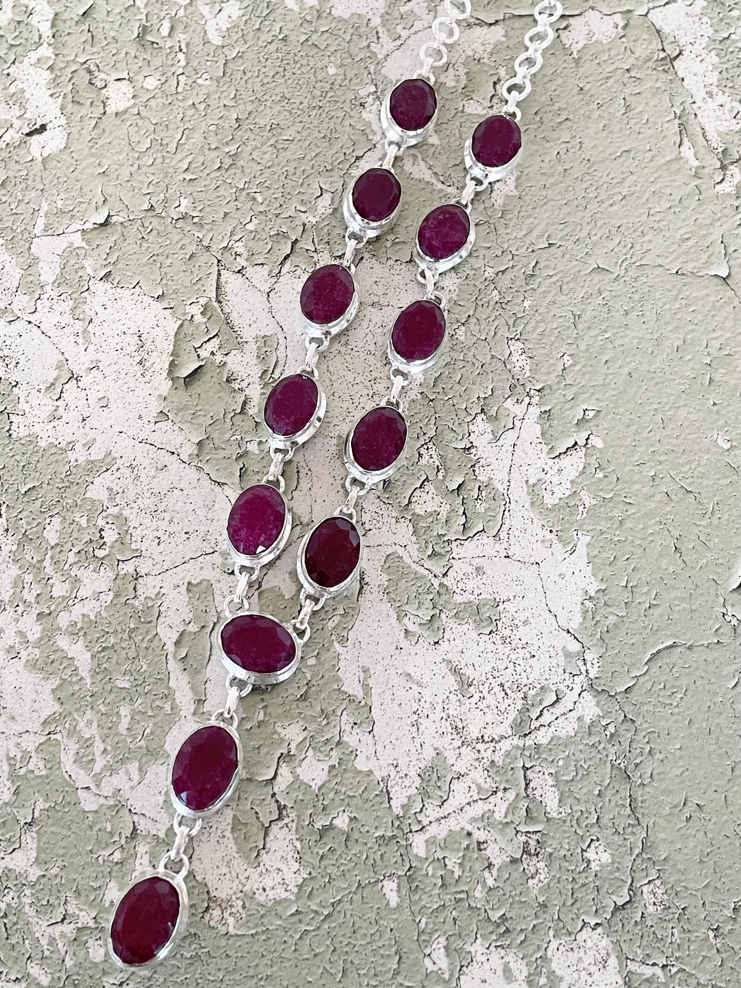 Ruby Faceted Lariat Necklace