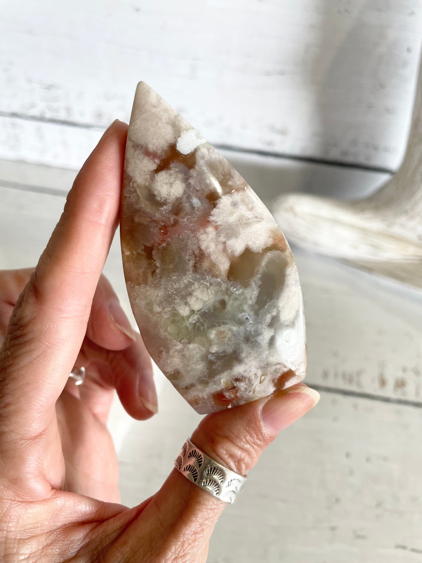 Green Flower Agate Dome