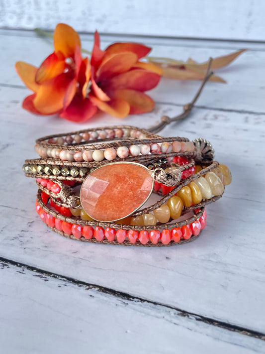 Bohemian 5 Wrap ~ Peach Aventurine ~ Love