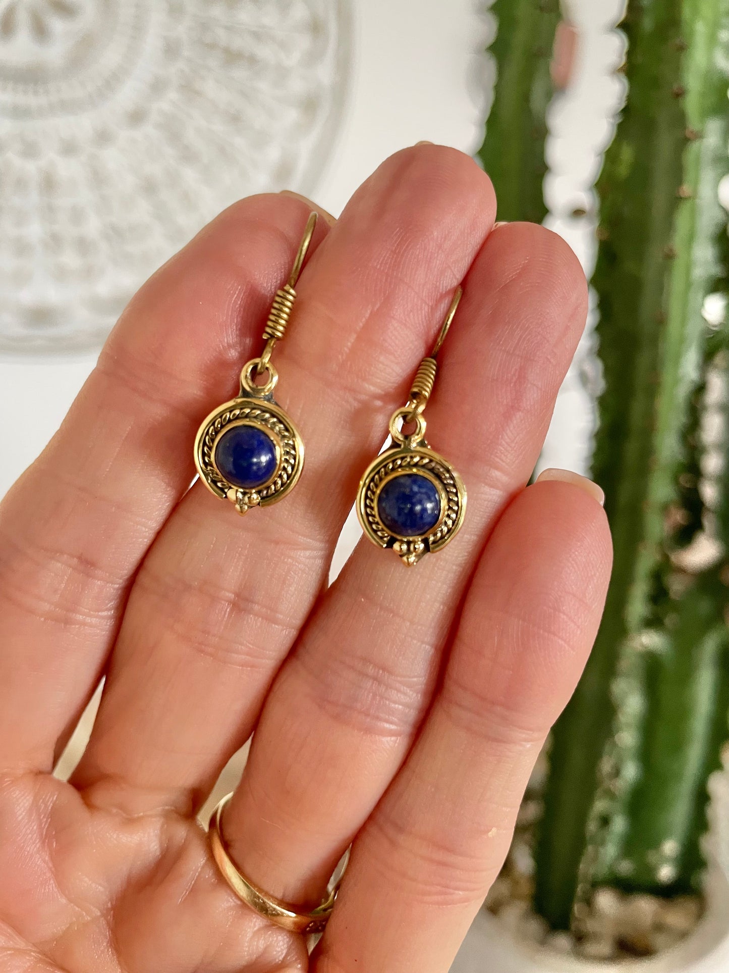 Lapis Lazuli Brass Dangles