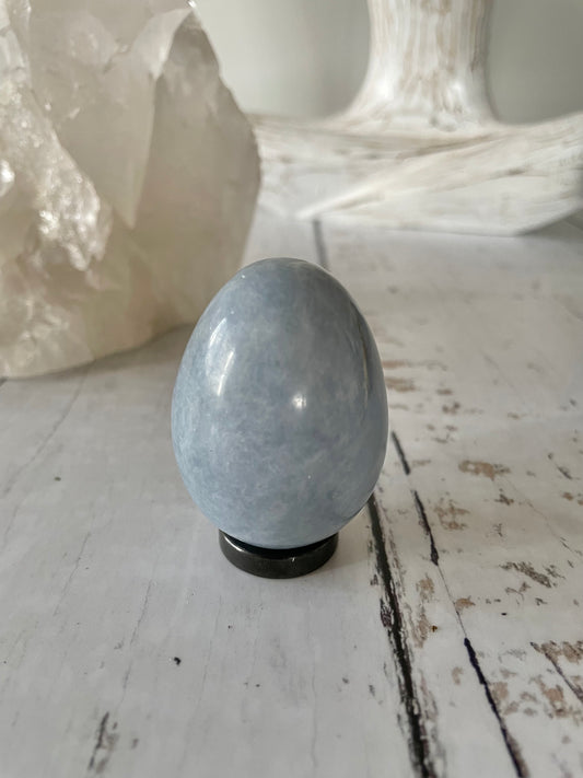 Angelite Egg Includes Hematite Ring