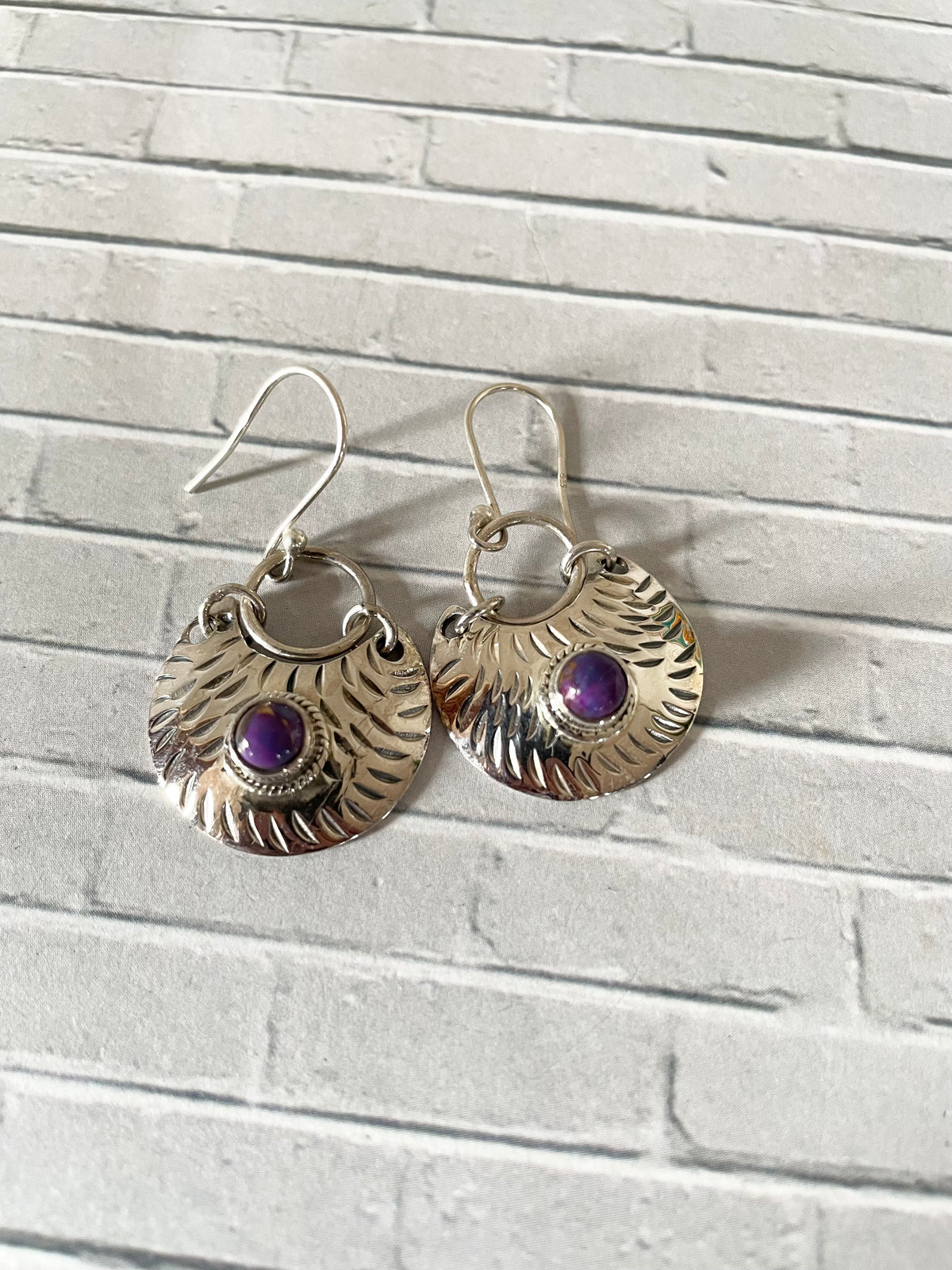 Purple Copper Turquoise Silver Dangles
