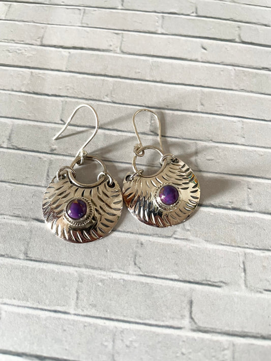 Purple Copper Turquoise Silver Dangles