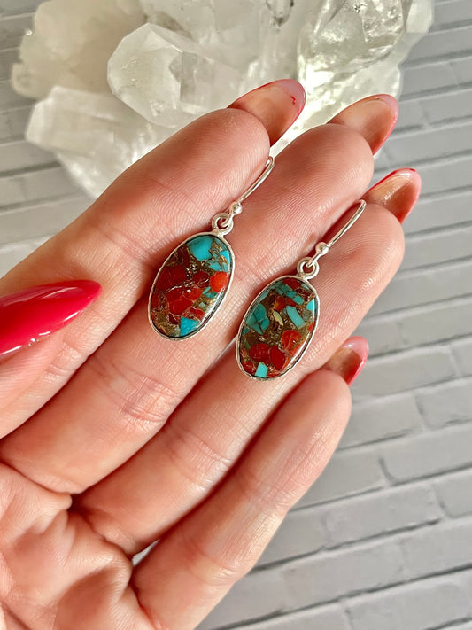 Coral Matrix & Kingman Turquoise ~ Dangles