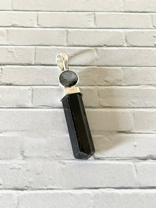 Black Tourmaline/ Tourmilated Quartz Pendant