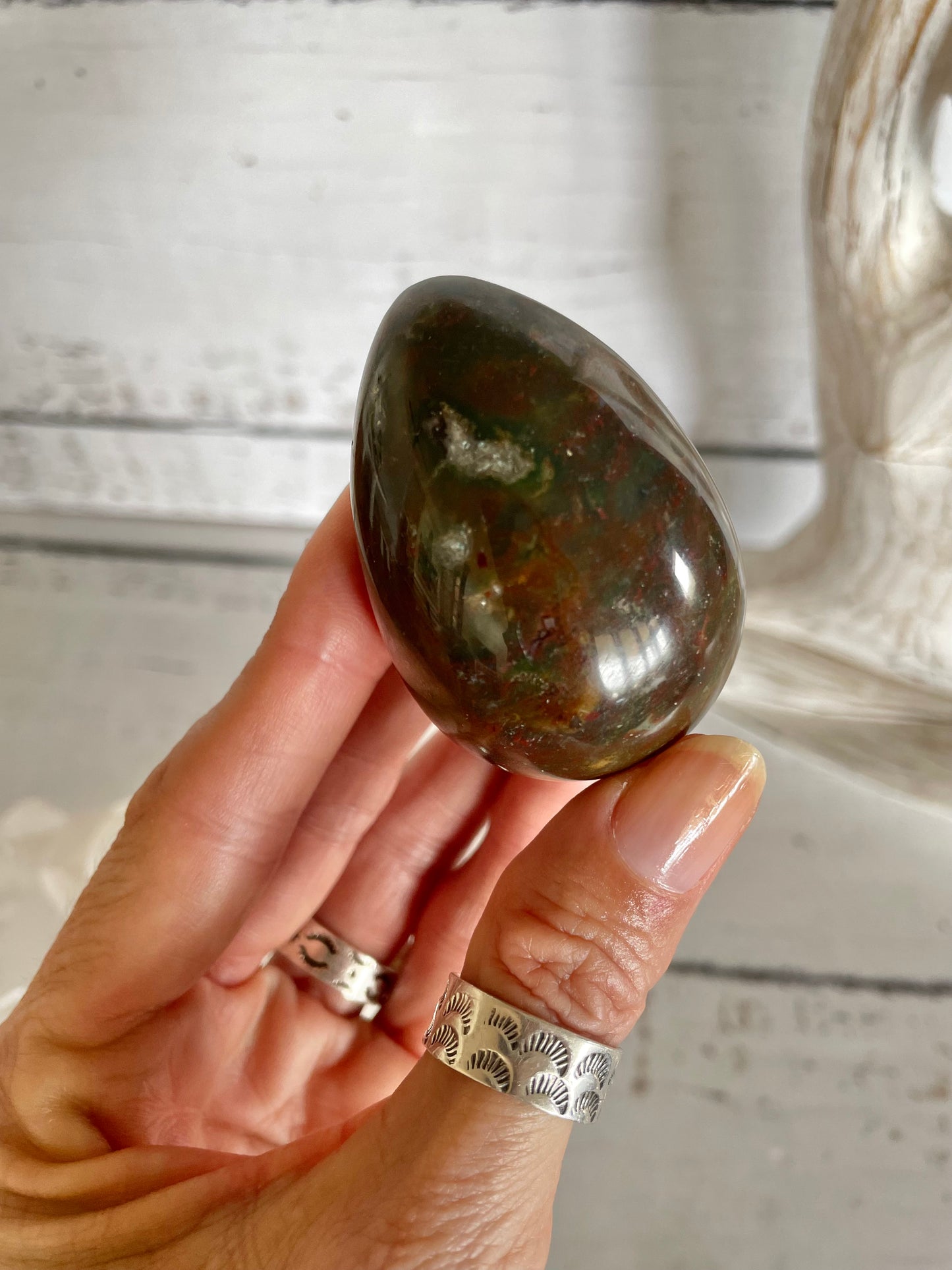 Bloodstone Egg Includes Hematite Ring