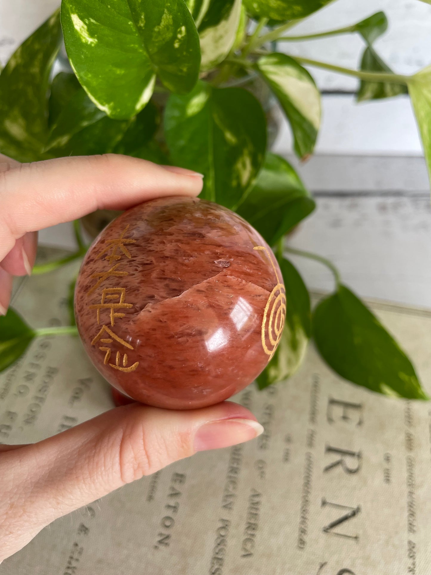 Orange Aventurine Reiki Sphere Includes Wooden Holder