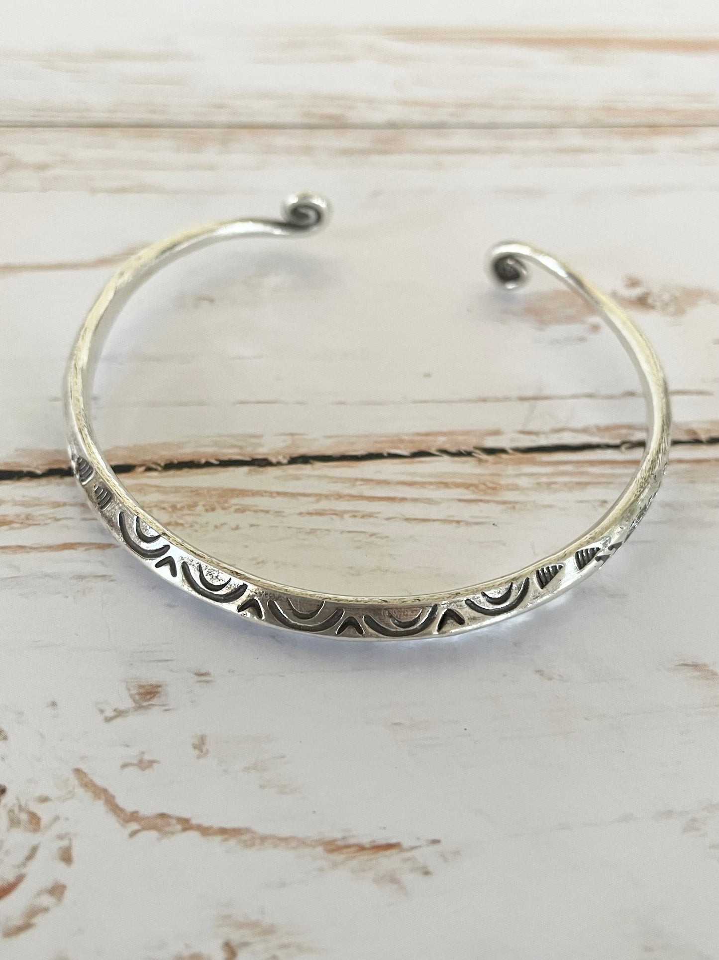 Tribal Hand stamped solid silver cuff