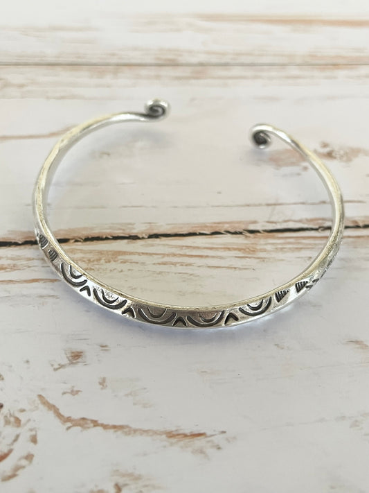 Tribal Hand stamped solid silver cuff