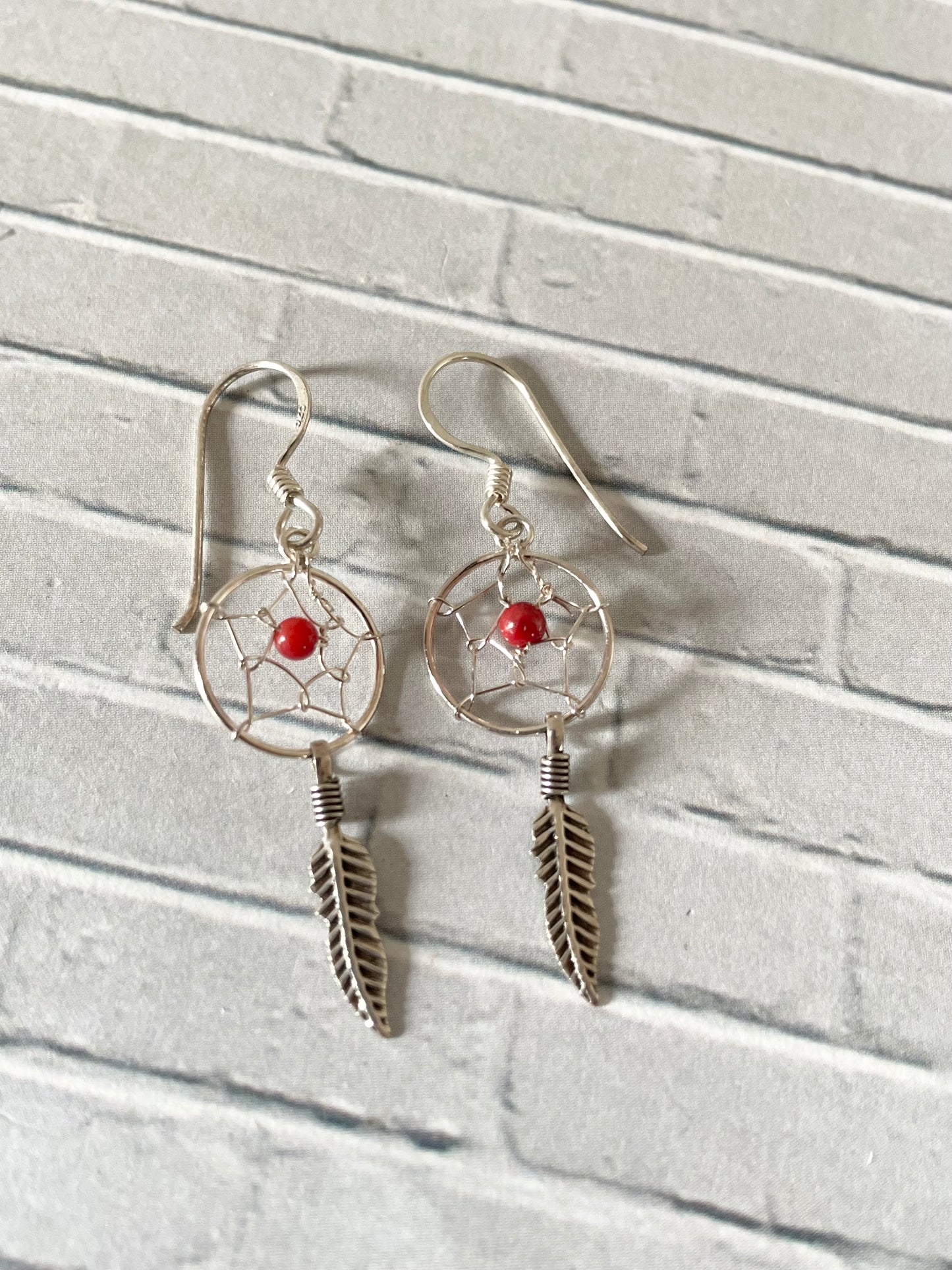 Red Coral Silver Dangles
