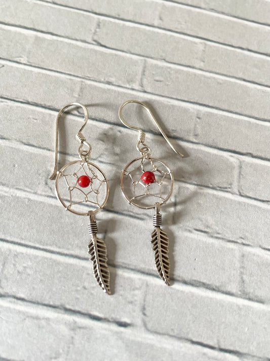 Red Coral Silver Dangles
