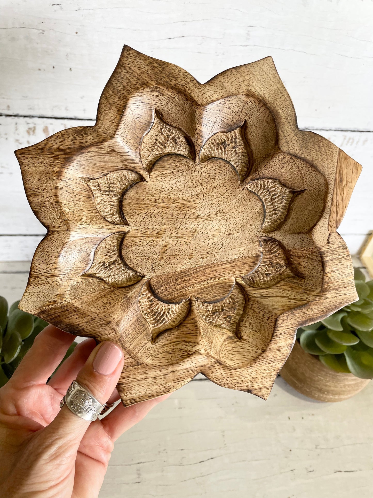 Mango Wood ~ Mandala Lotus Dish