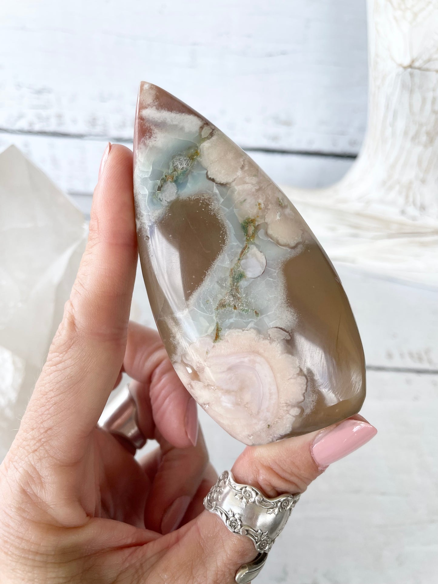 Green Flower Agate Dome