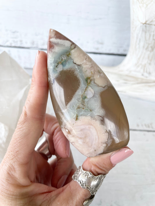 Green Flower Agate Dome