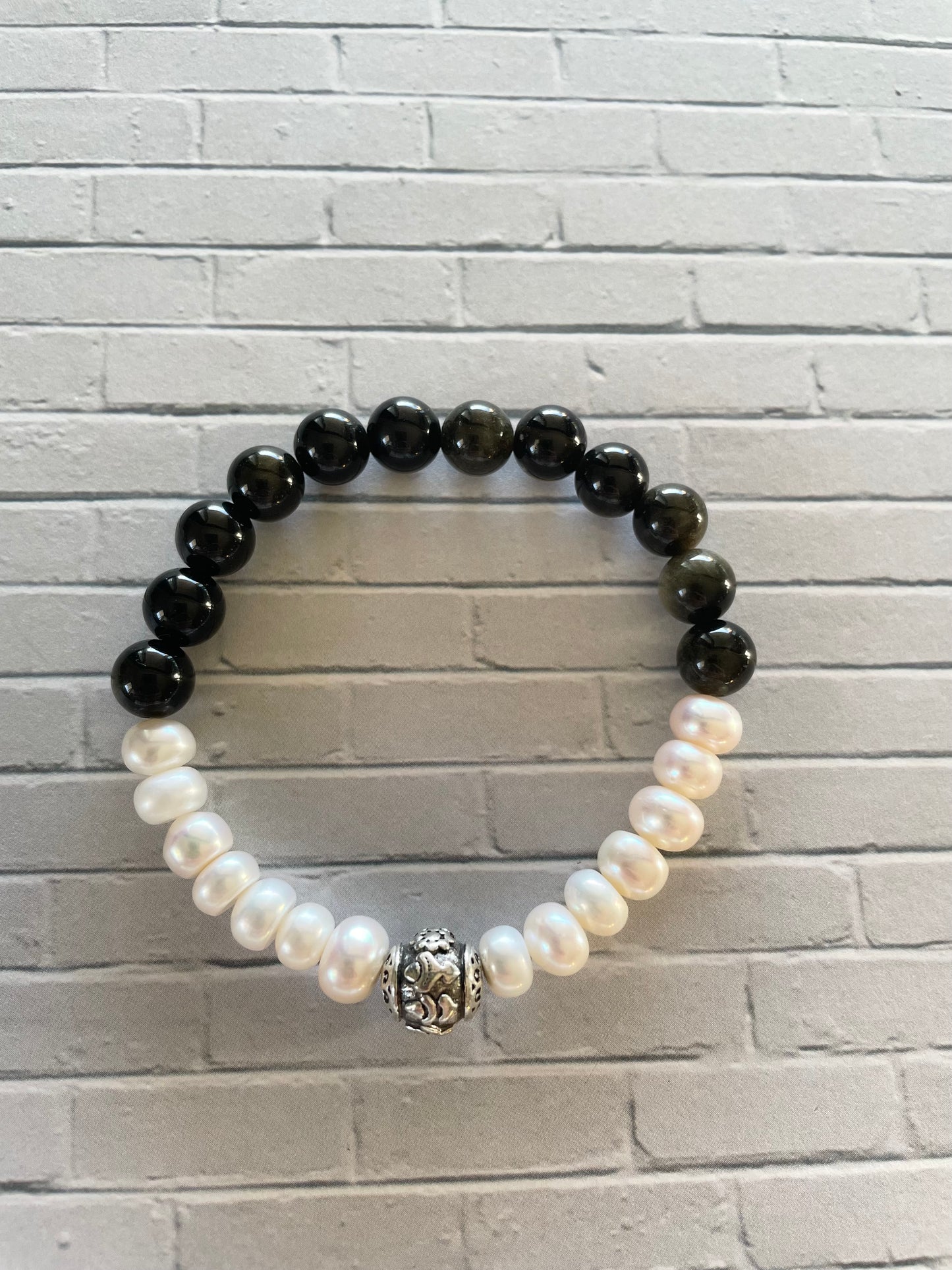 Pearl & Golden Obsidian gemstone Bracelet