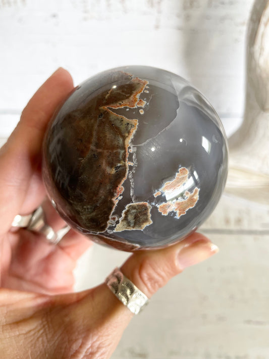 Football Agate Sphere Includes Wooden Holder