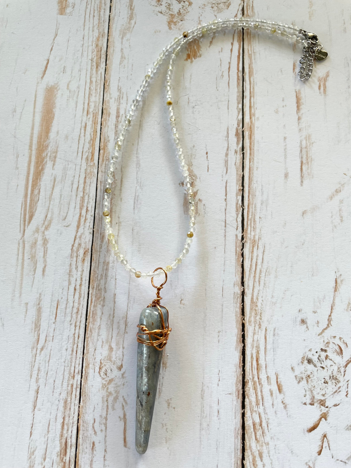 Kyanite & Golden Healer Quartz Copper Wrapped Necklace