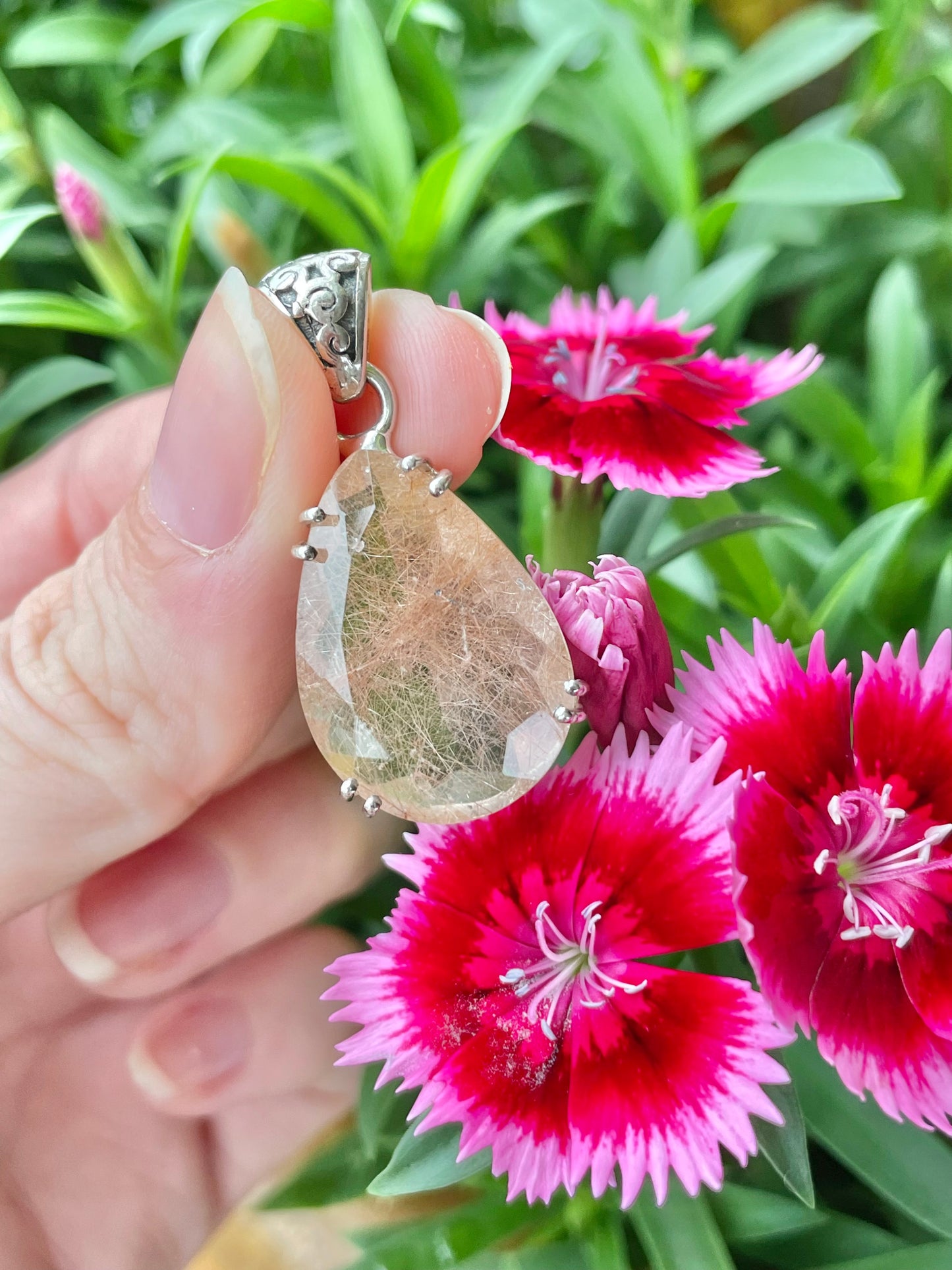 Golden Rutile Quartz Silver Pendant