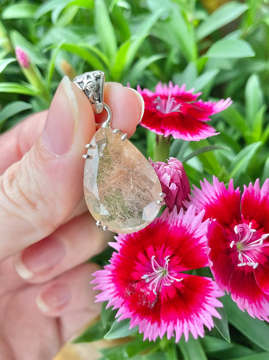 Golden Rutile Quartz Silver Pendant