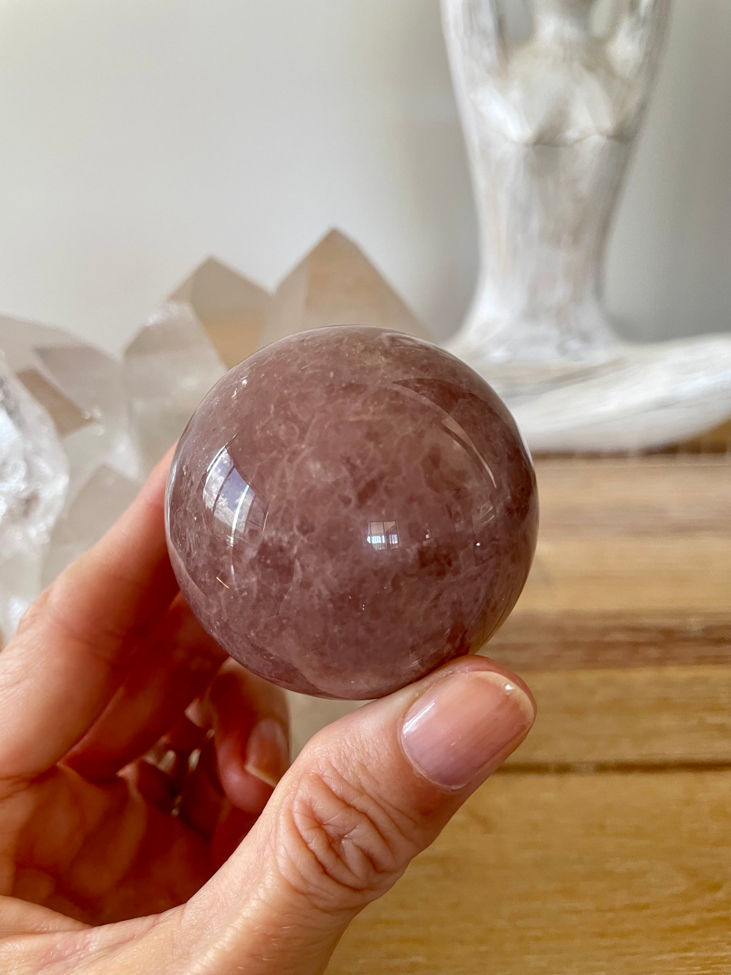 Strawberry Quartz Sphere Includes Wooden Holder