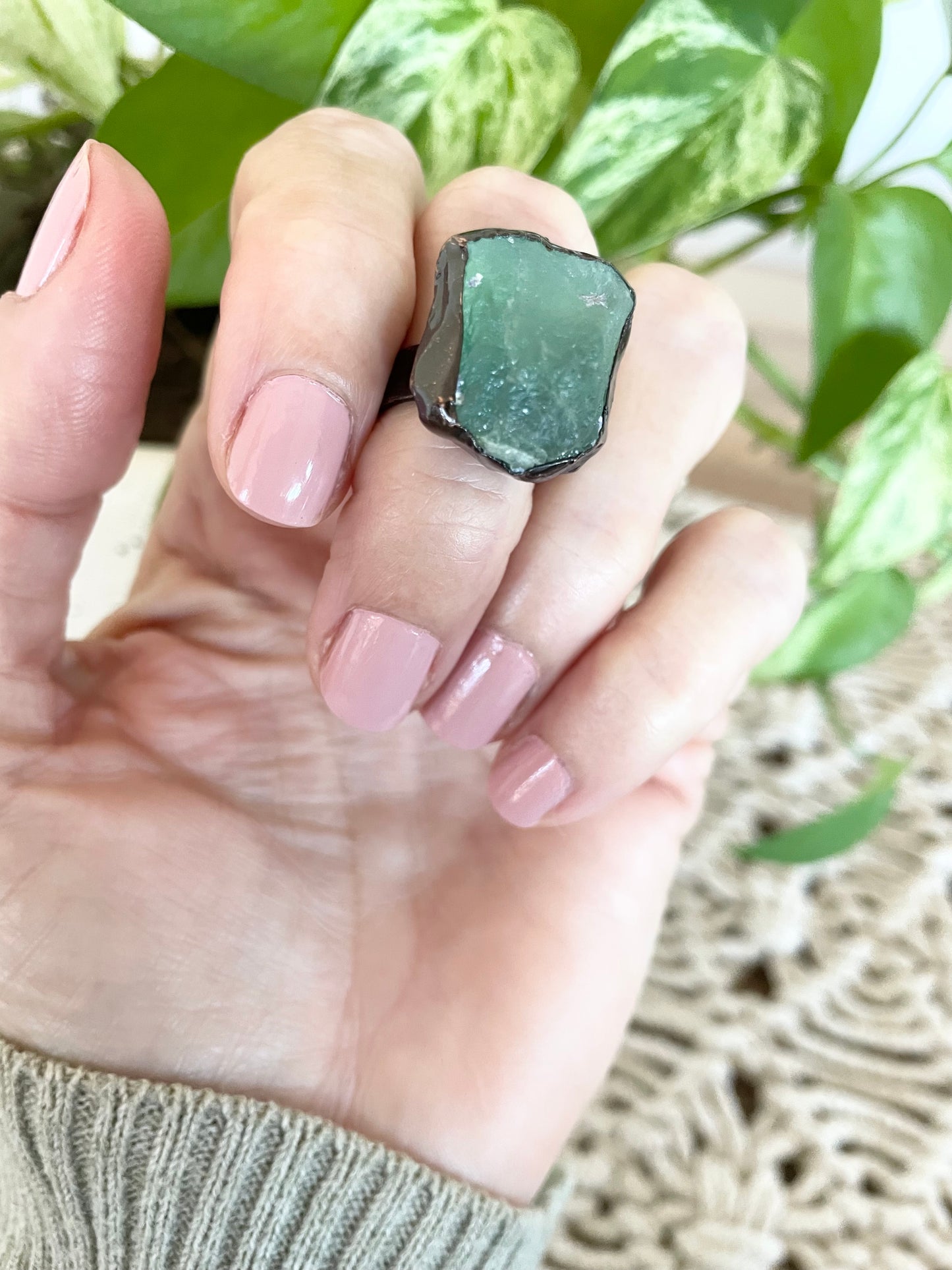 Copper electroplated Ring ~ Green Fluorite Ring