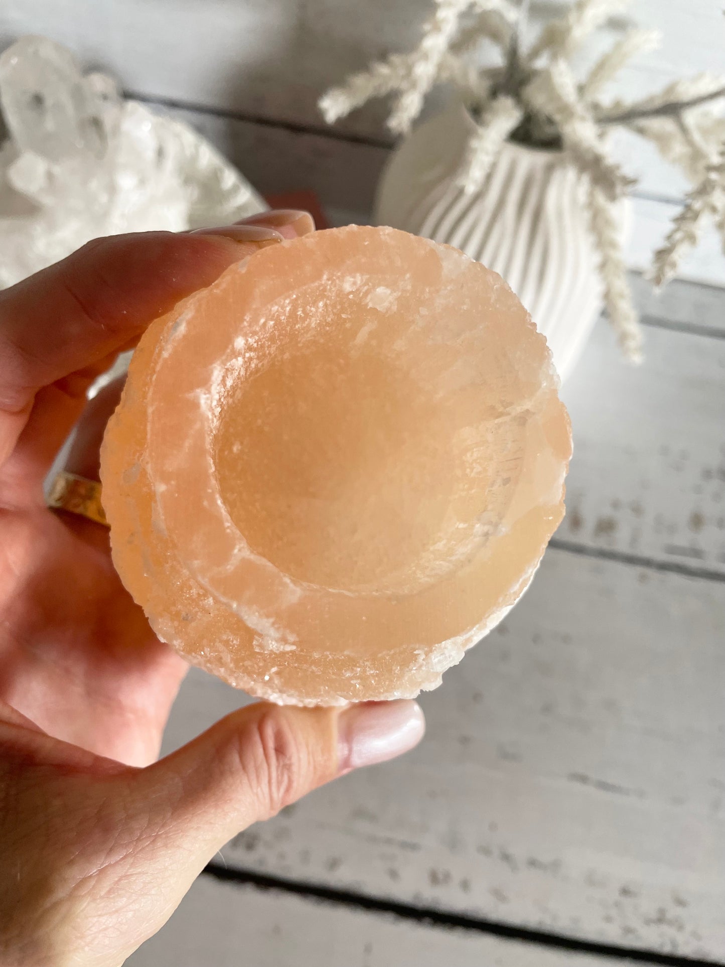 Orange Selenite candle holder