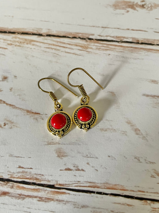 Coral Brass Dangles