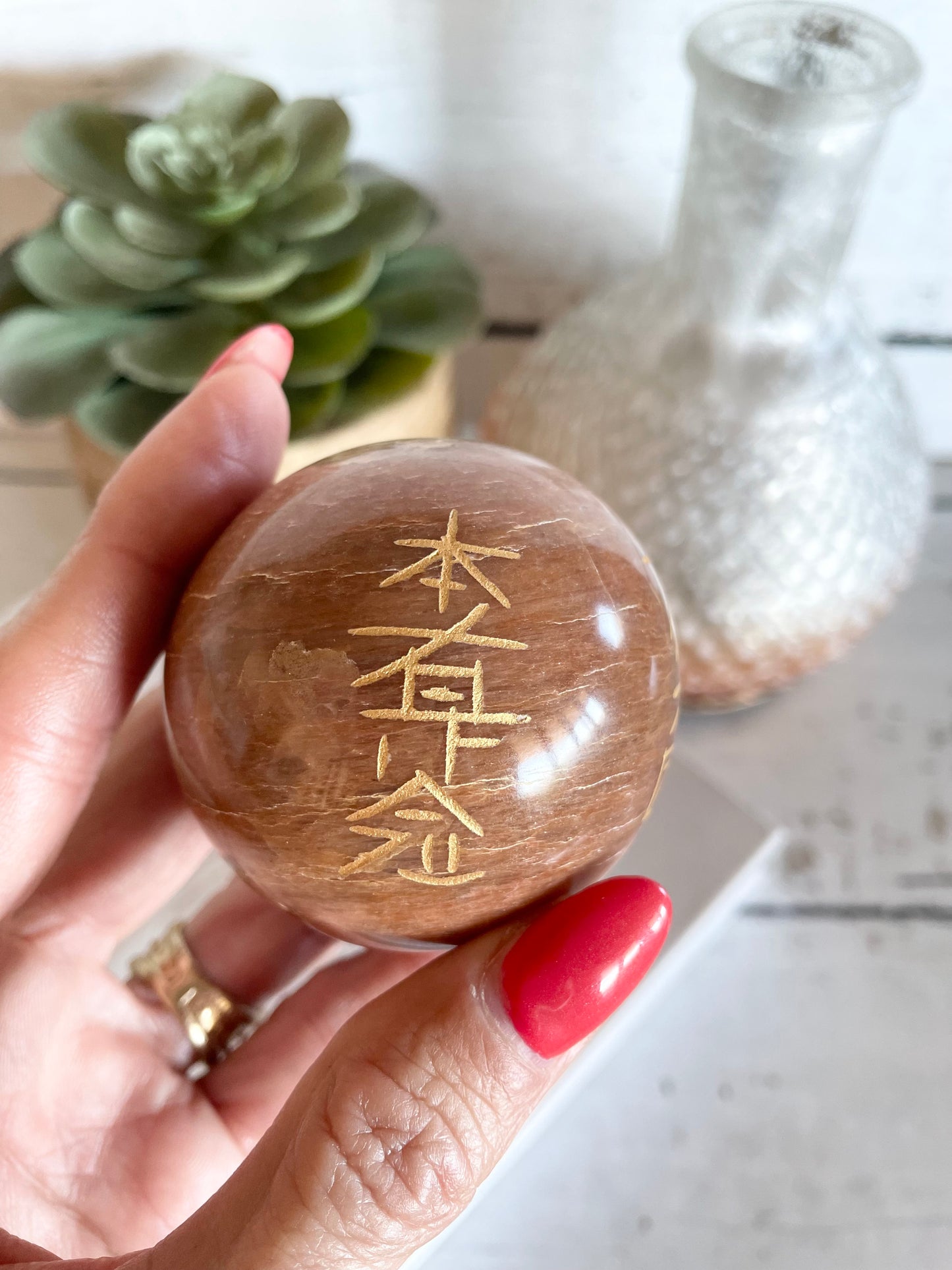 Peach Moonstone Reiki Sphere Includes Holder